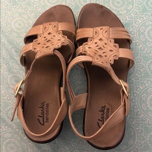 Clarks Women's Tan Laser-Cut Leather Sandals